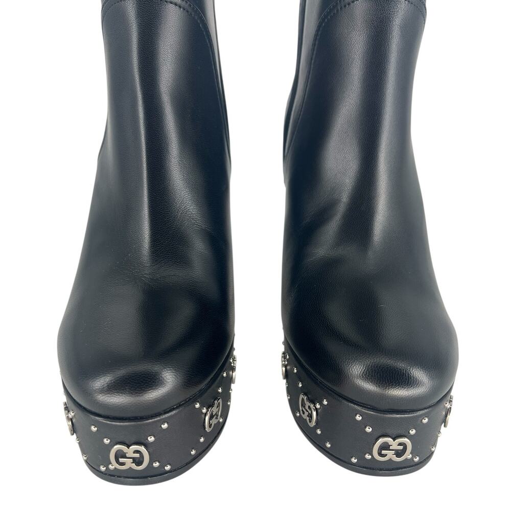 Gucci Black Janaya Platform GG Studded Tall Knee High Boot - Picture 10 of 16